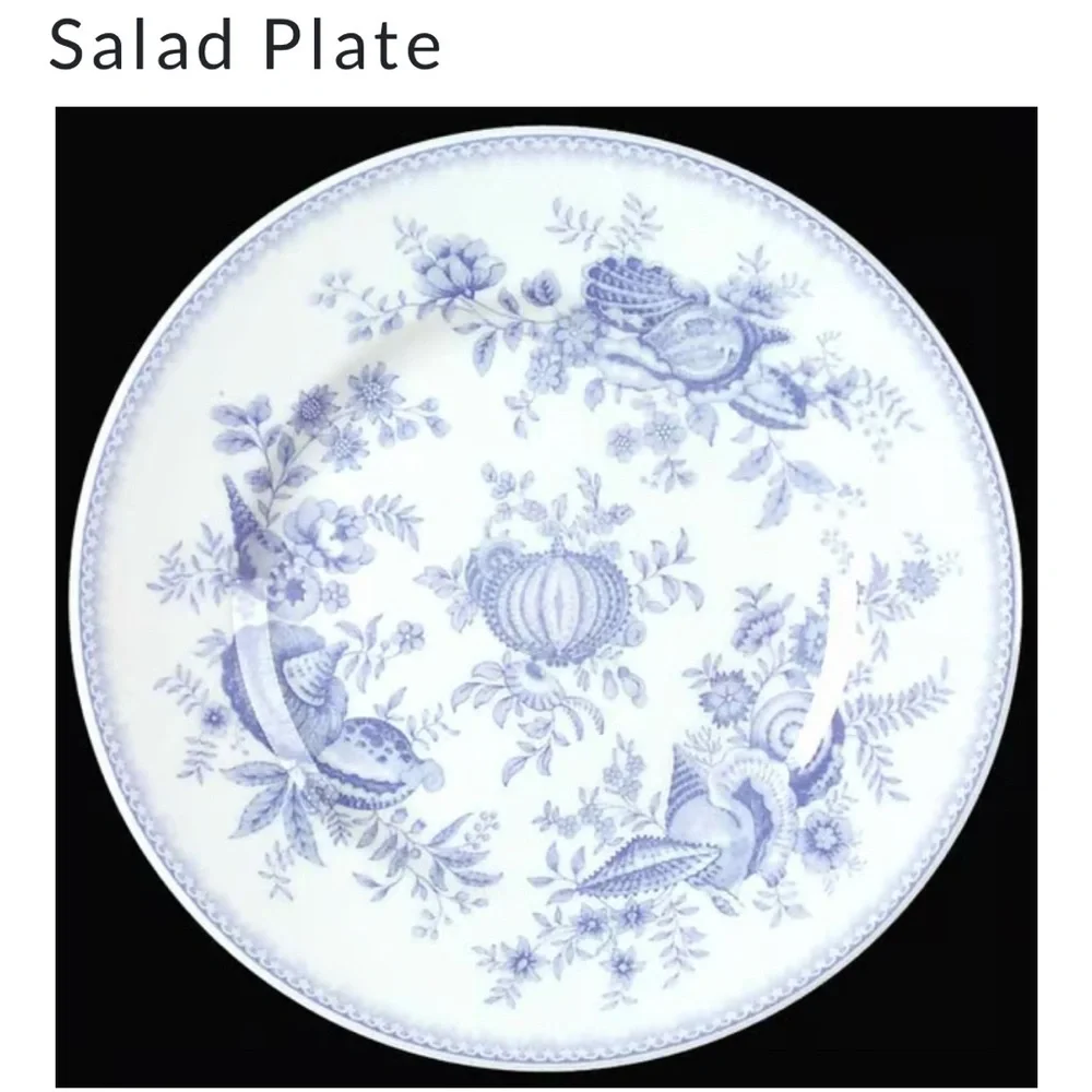 Wedgwood Seashell Blue & White Floral 5 Pc Place Setting England Coastal EUC